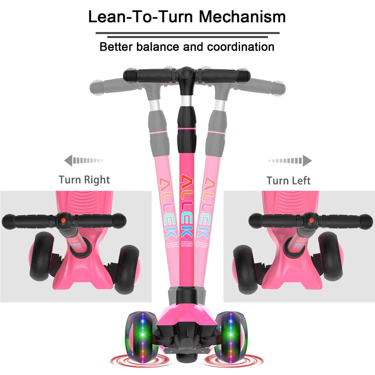 Kick Scooter 3-Wheeled Push Scooter with Light-Up Wheels X604212