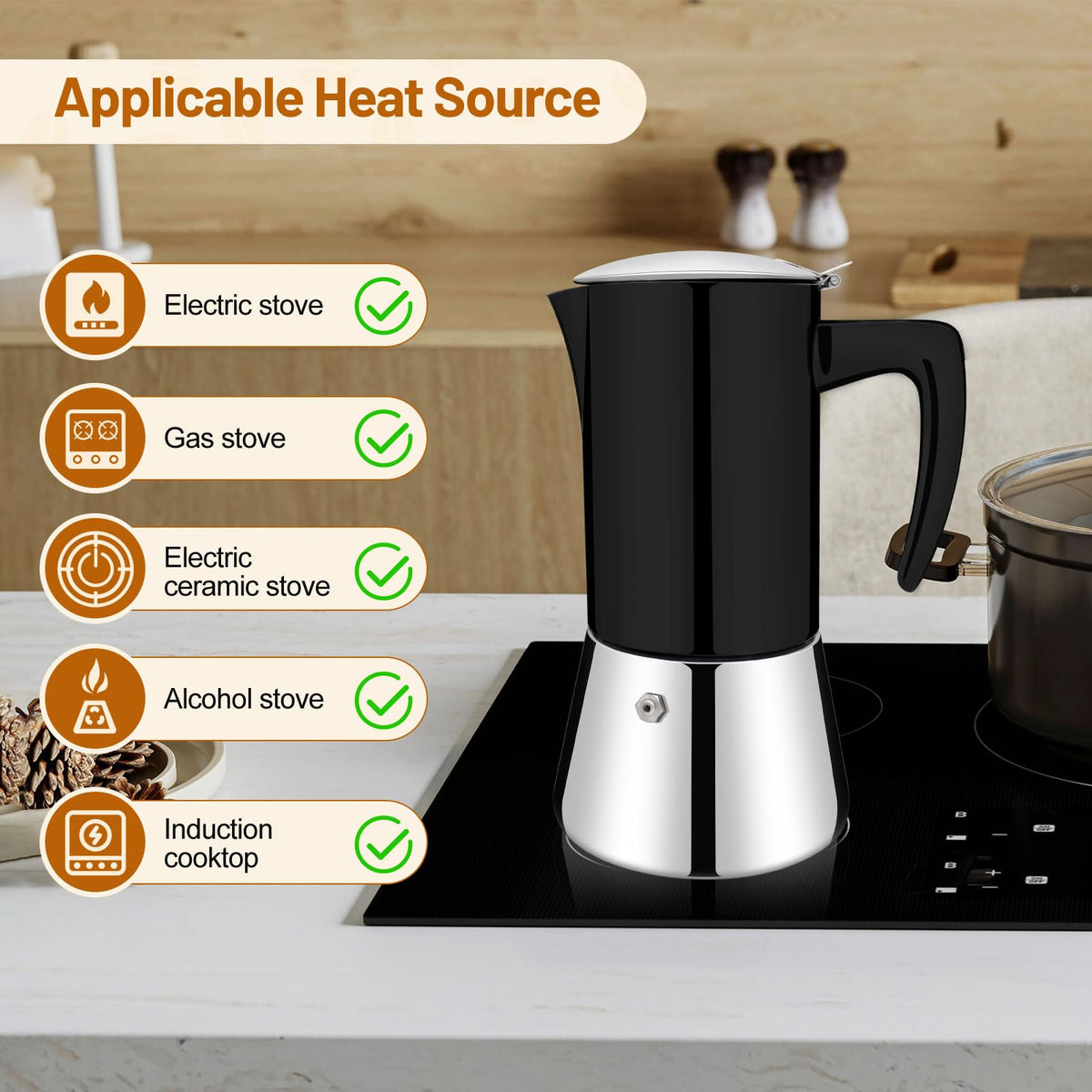 12 Cup Thickened 304 Stainless Steel Moka Pot N72878
