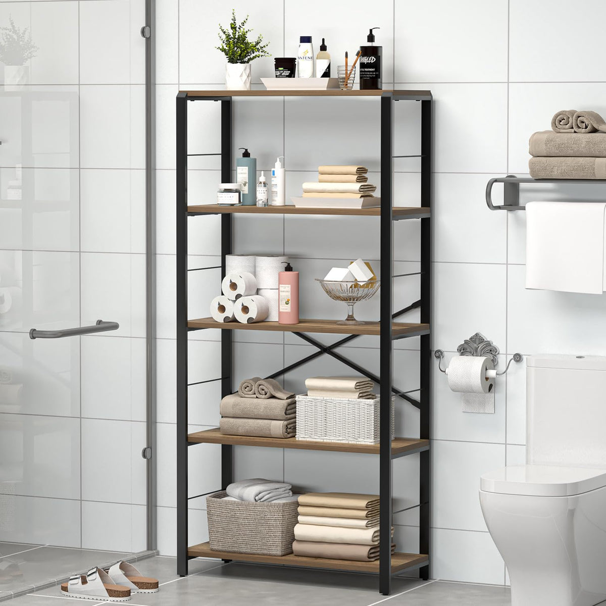 5 Tier Wood and Metal Bookshelf N135