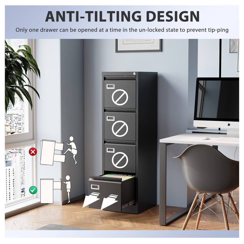 4 Drawer Metal Vertical File Cabinet with Lock D967053