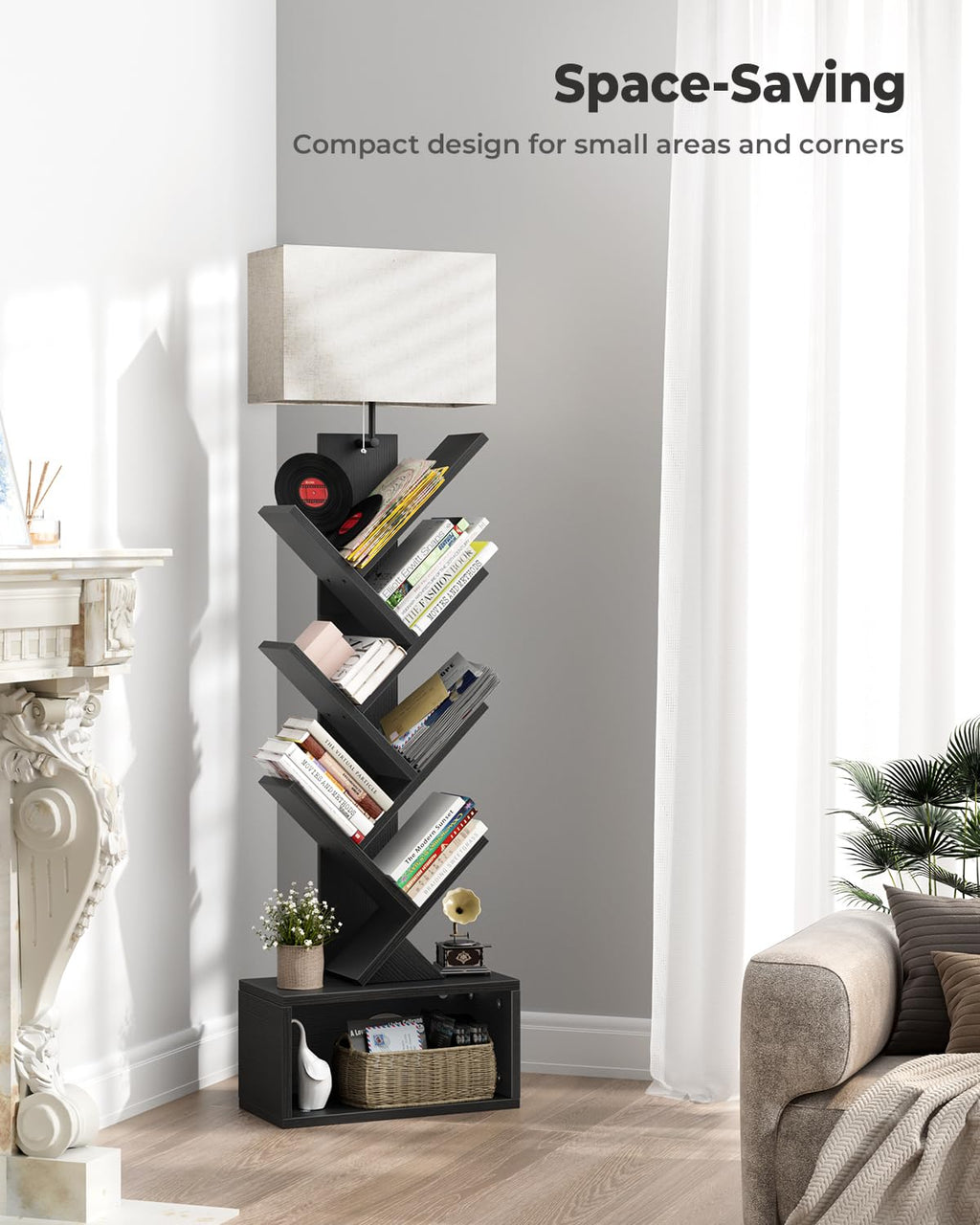 6 Tier Tree Bookshelf with Light, Black F101389