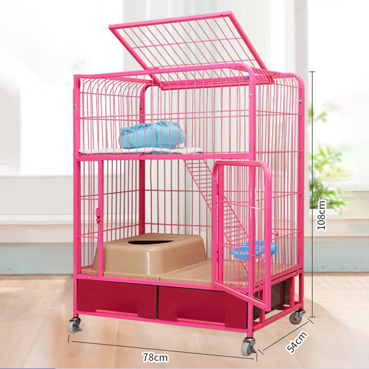 Heavy Duty Metal Cat Cage Dog Crate with Four Wheels O72099