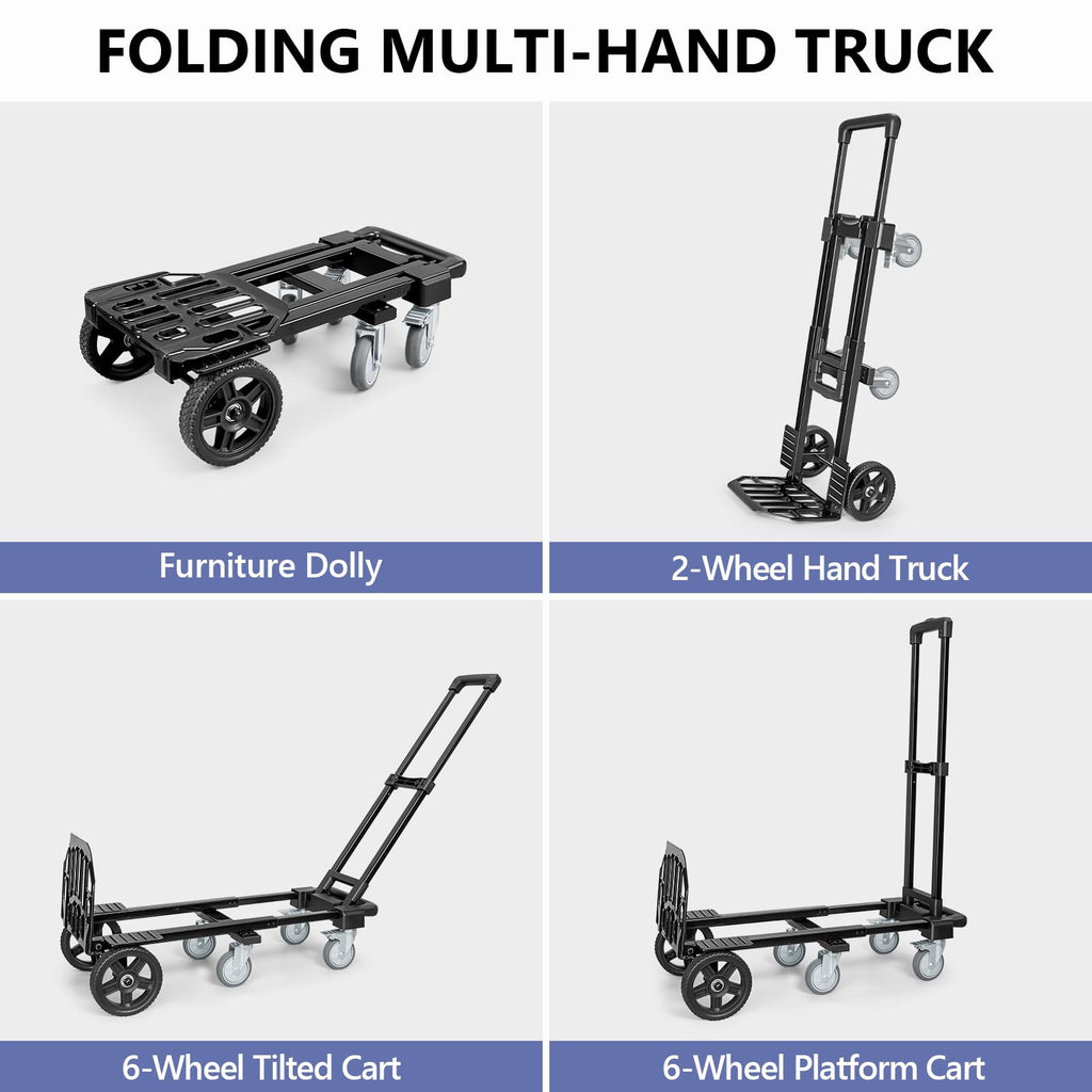 3-in-1 Convertible Dolly Cart 600LB Hand Truck with 6 Wheels O35230