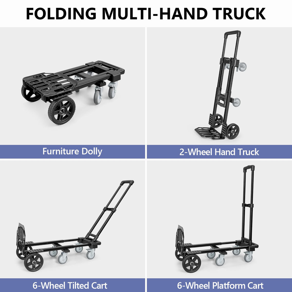 3-in-1 Convertible Dolly Cart 600LB Hand Truck with 6 Wheels O35230