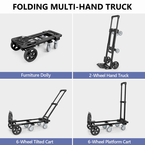 3-in-1 Convertible Dolly Cart 600LB Hand Truck with 6 Wheels O35230