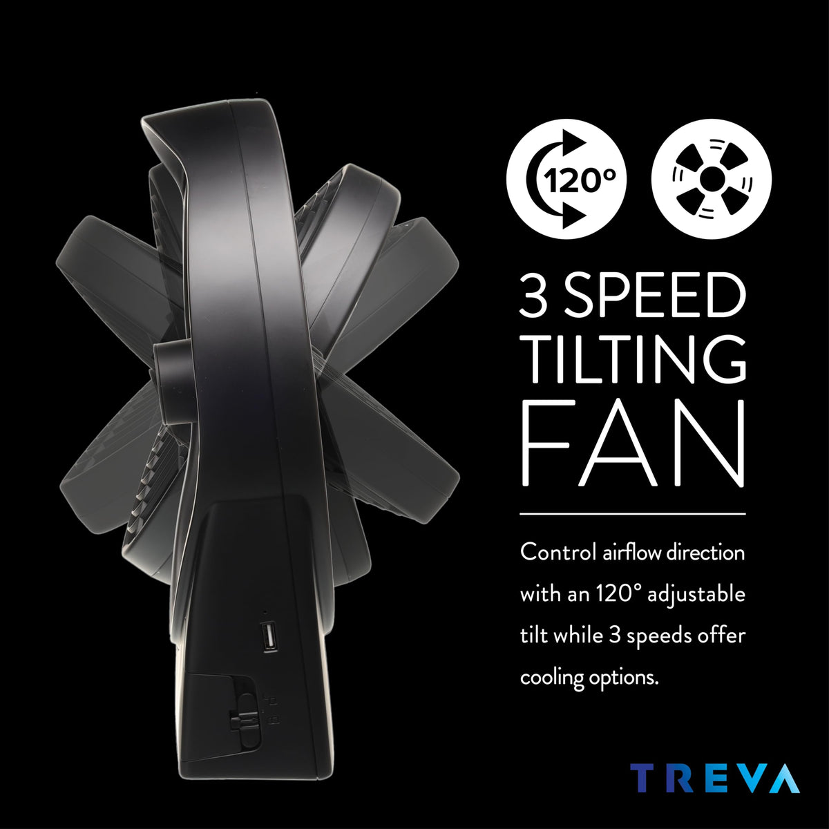 Rechargeable Battery Powered 3-Speed Personal Fan A300