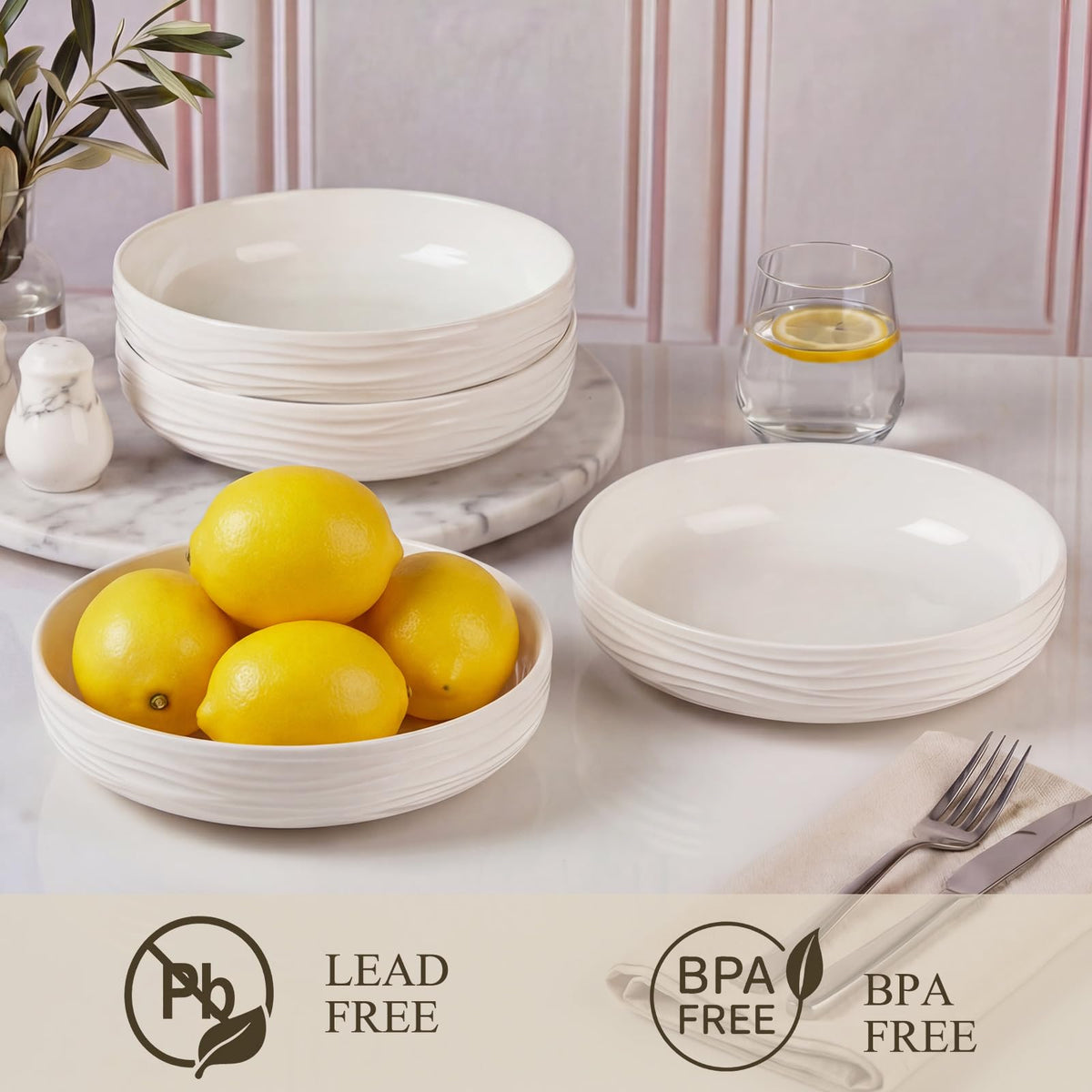 White Pasta Bowls Set of 4 U858