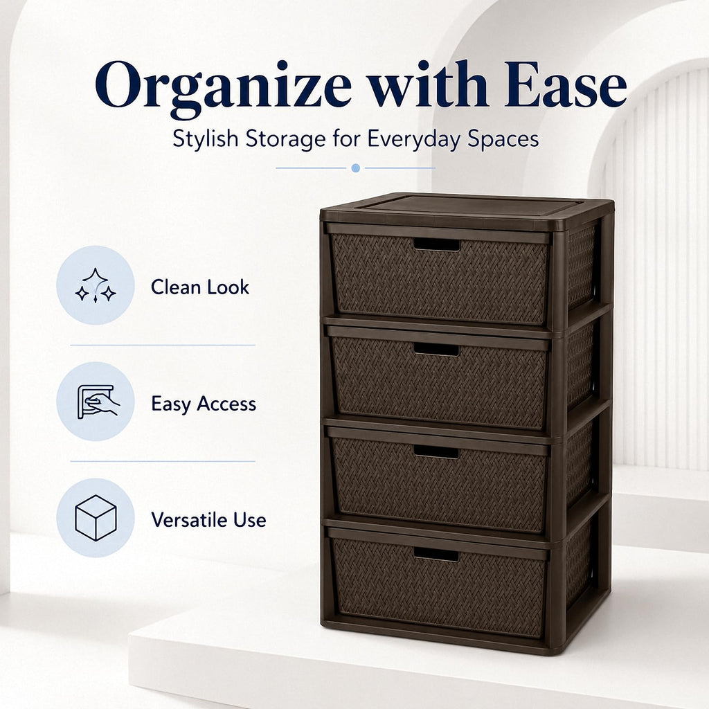4 Drawer Brown Plastic Storage Tower V3611