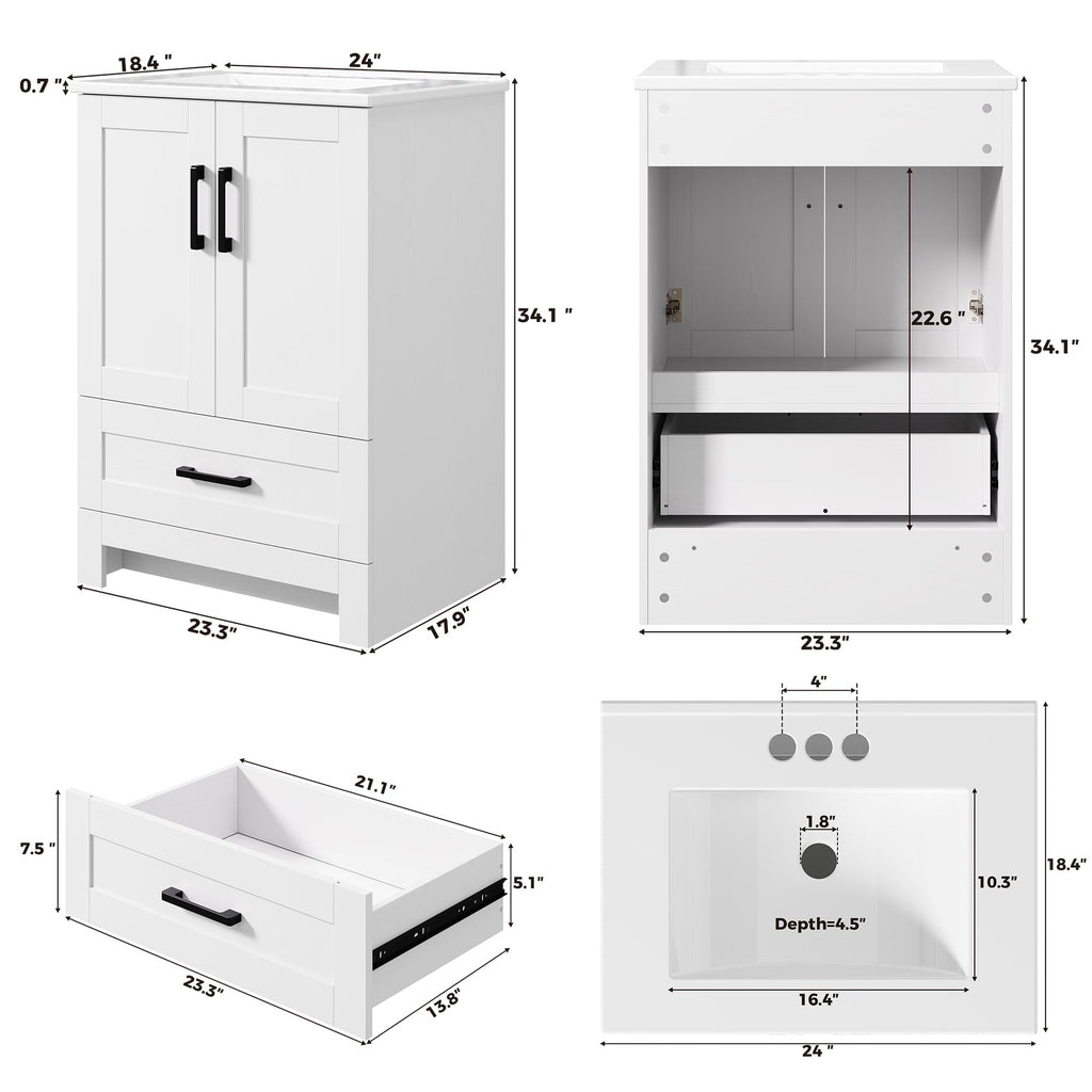 24" White Bathroom Vanity with Sink Q2726