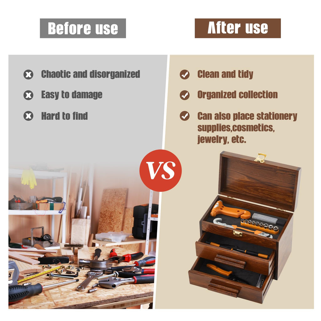 11 Inch Wooden Tool Box with 2 Drawers G1168