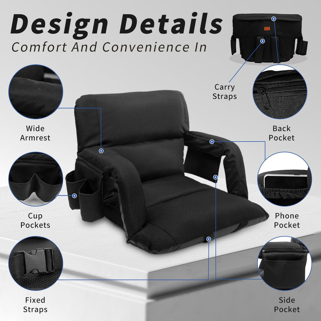 Black 25" Wide Stadium Seat with Back Support F46940