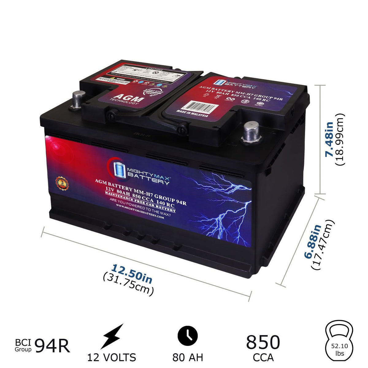 12V 80AH 850 CCA Replacement Battery K339781