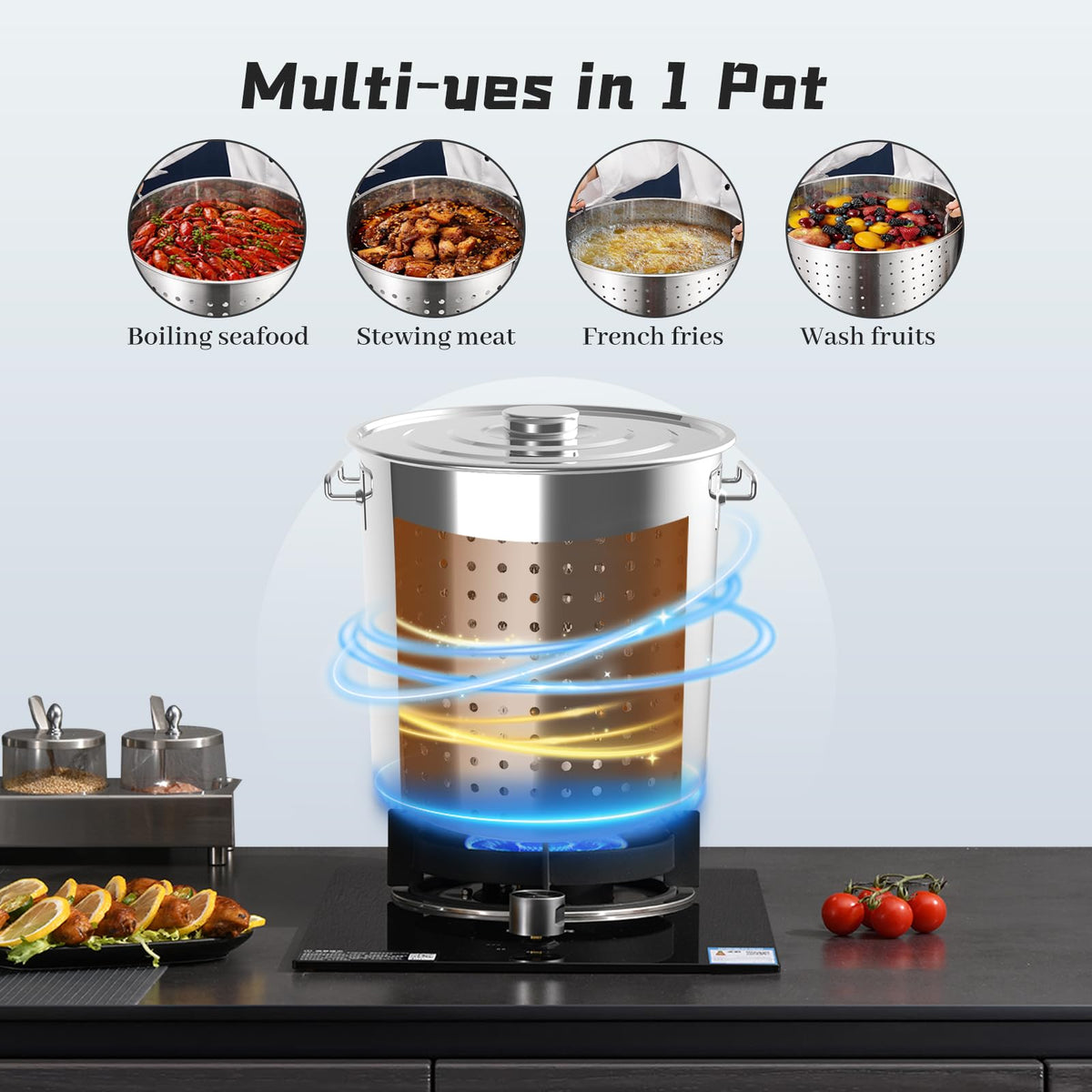 40-Quart Stainless Steel Seafood Boil Pot with Strainer T891