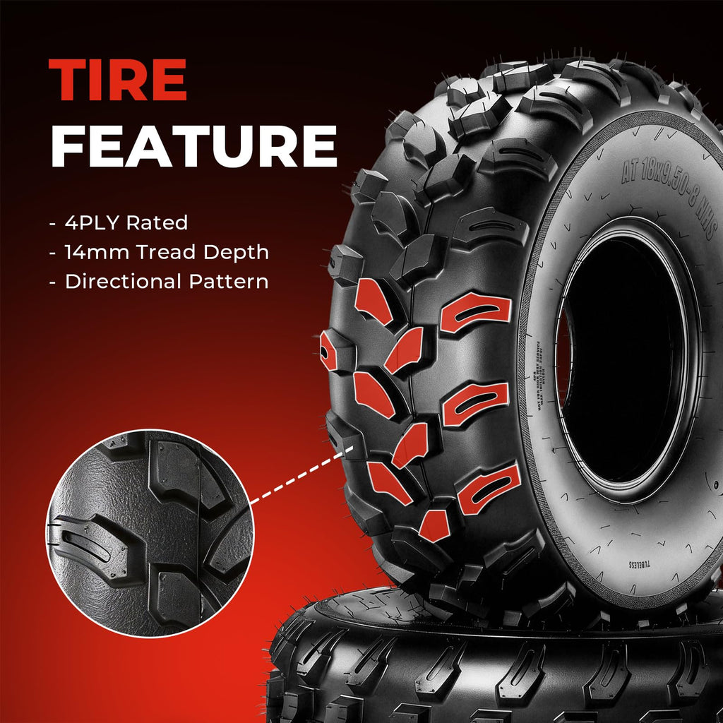 Set of 2 18x9.5-8 6 Ply Tubeless ATV Tires G607802