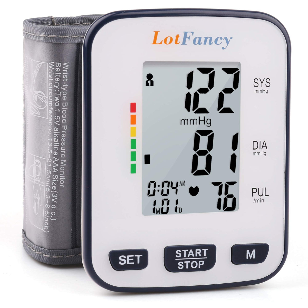 Automatic Wrist Blood Pressure Monitor with Adjustable Cuff and 120 Memory V70172