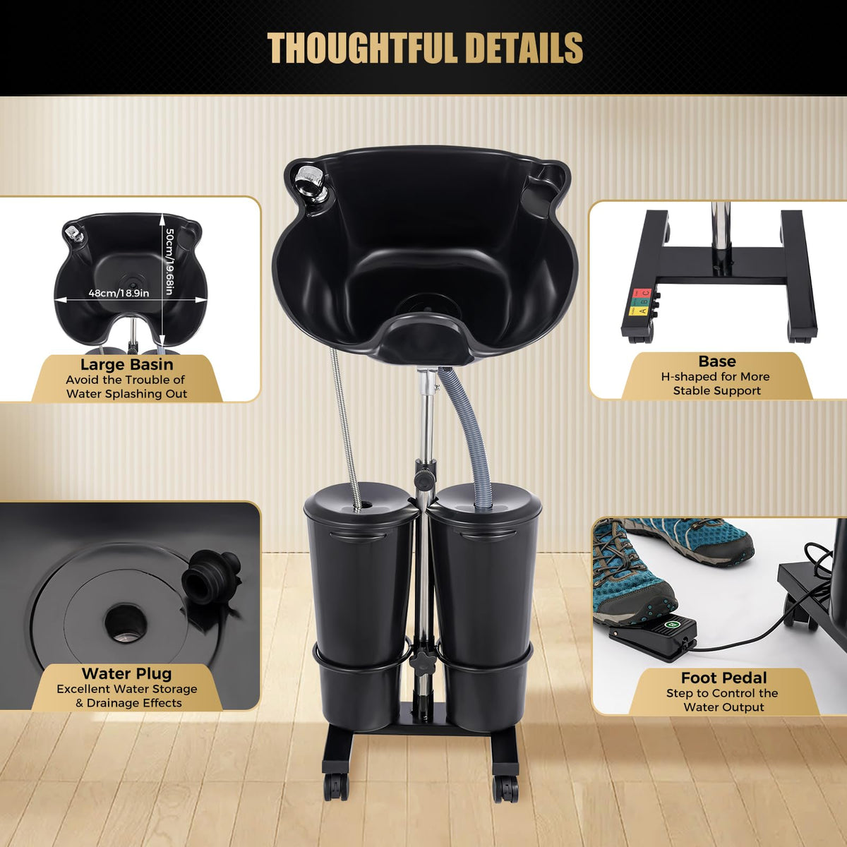 Portable Shampoo Bowl with Electric Pump and 2 Buckets E2585