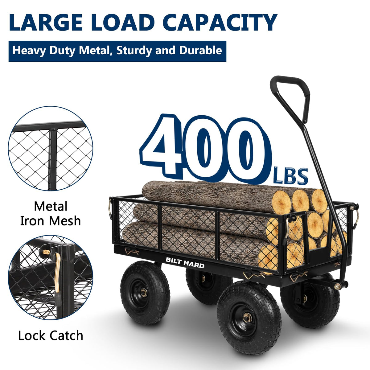400 Lbs Capacity Mesh Steel Garden Cart with 10" All Terrain Wheels M835345