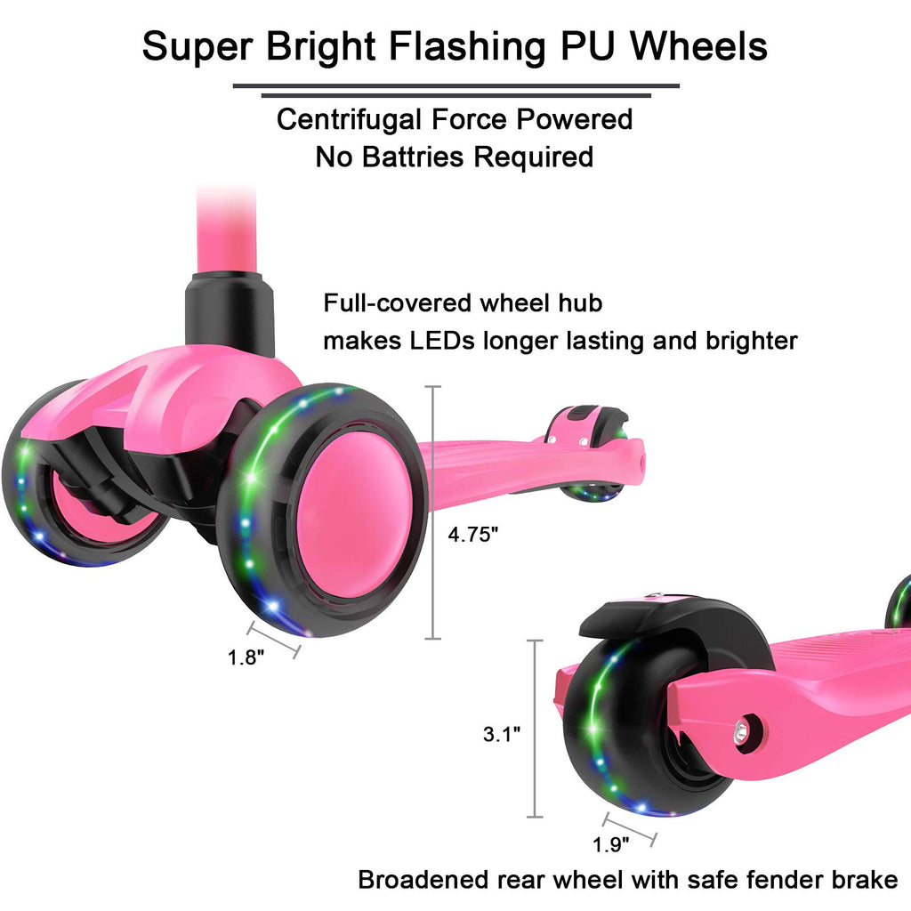 Kick Scooter 3-Wheeled Push Scooter with Light-Up Wheels X604212