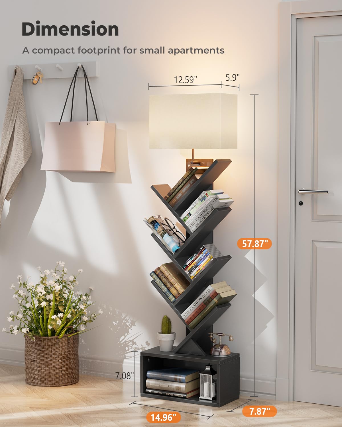 6 Tier Tree Bookshelf with Light, Black F101389