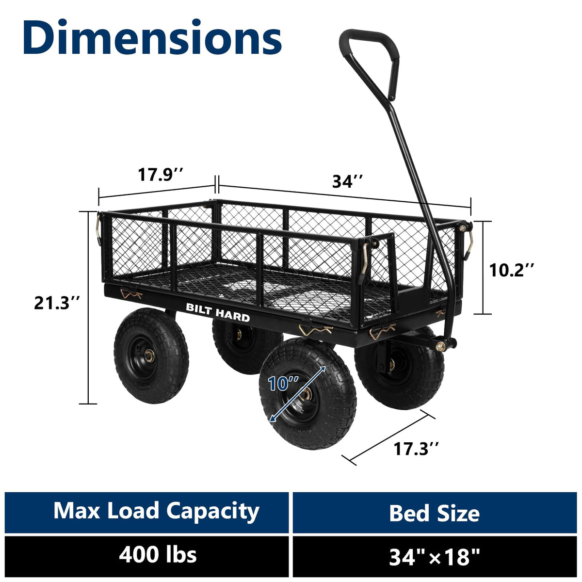 400 Lbs Capacity Mesh Steel Garden Cart with 10" All Terrain Wheels M835345