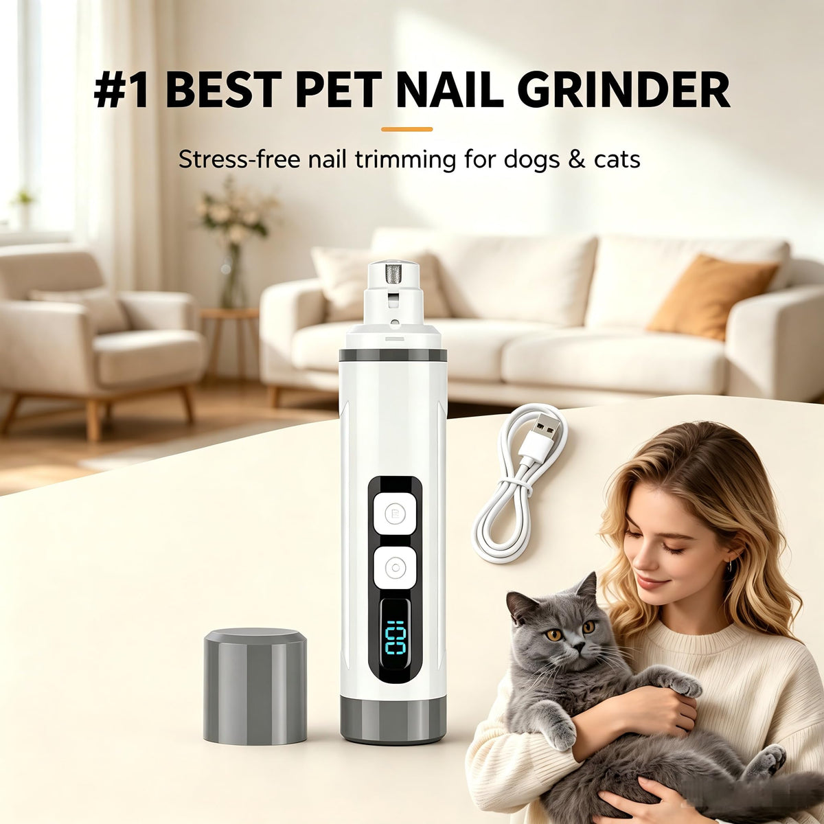 3-Speed Dog & Cat Nail Grinder with LED Light O58133