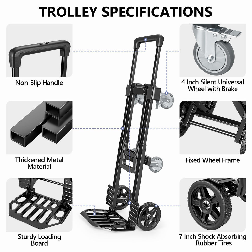 3-in-1 Convertible Dolly Cart 600LB Hand Truck with 6 Wheels O35230