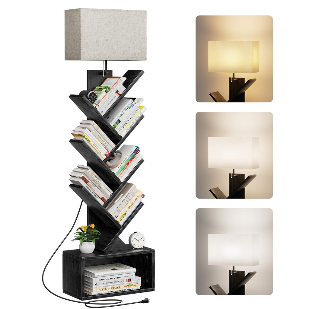 6 Tier Tree Bookshelf with Light, Black F101389