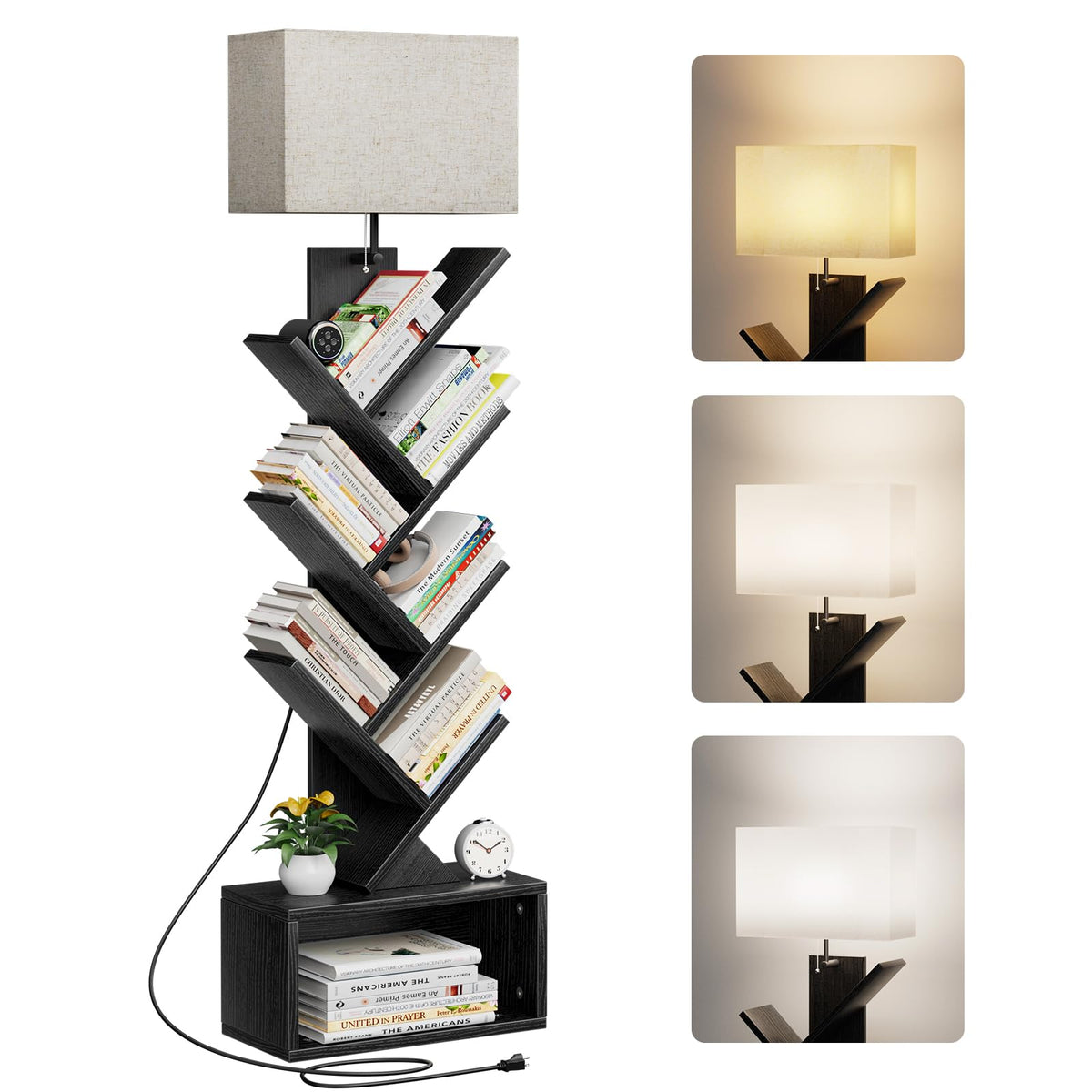 6 Tier Tree Bookshelf with Light, Black F101389