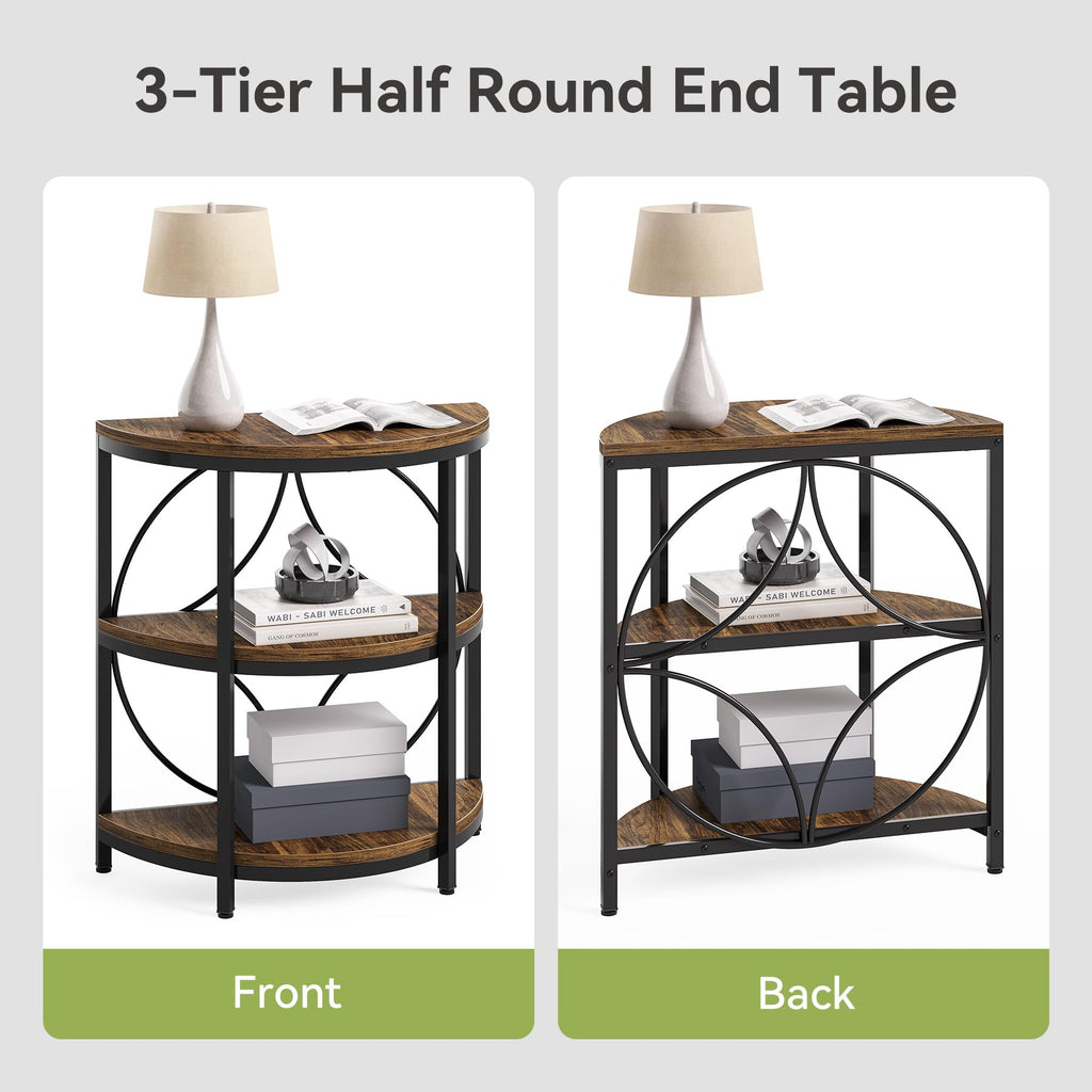 Half Round 3-Tier Narrow Side Table with Metal Frame U2564