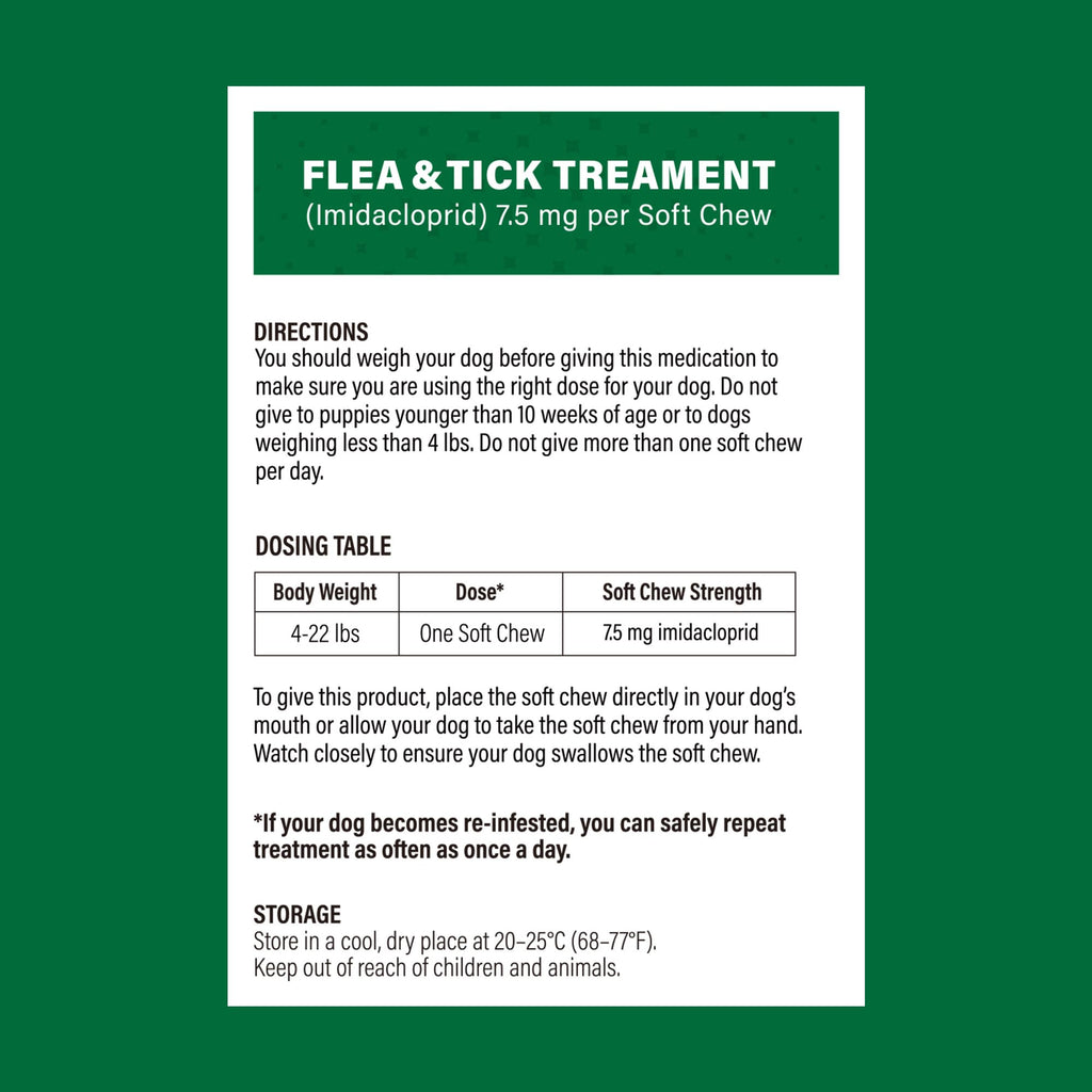 Flea and Tick Chews for Dogs 7.5 mg Soft Chews 30 Count Z356
