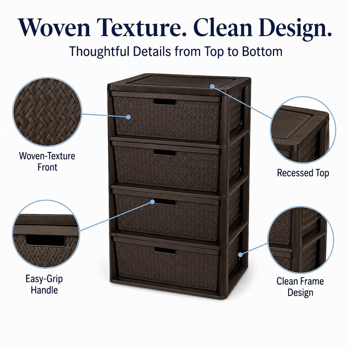 4 Drawer Brown Plastic Storage Tower V3611