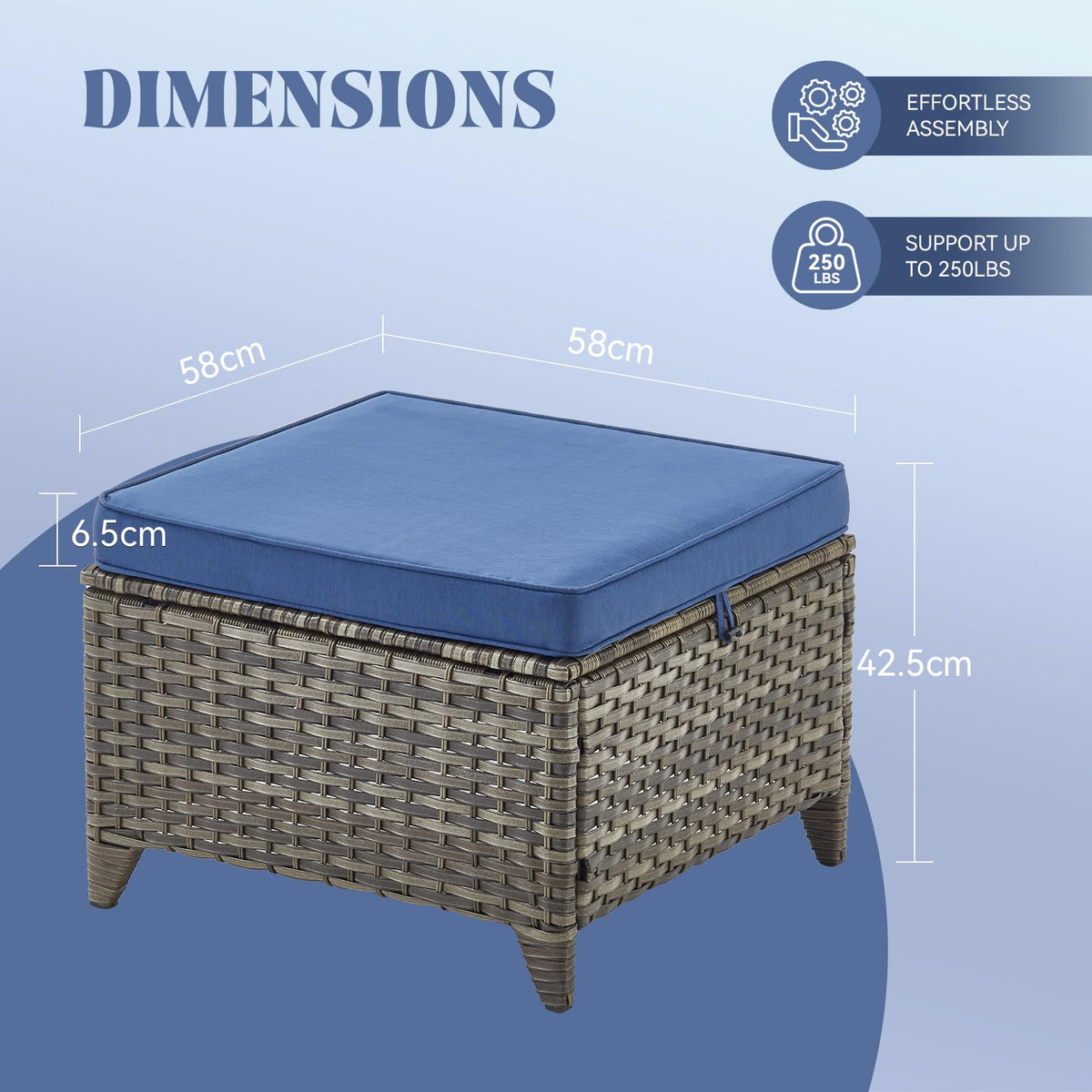 Grey Wicker 3pcs Patio Furniture Set with Blue Cushions K160