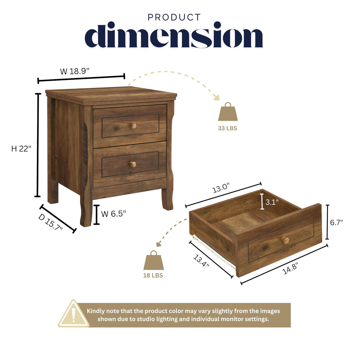2 Drawer Wood Nightstand Set of 2 D82680