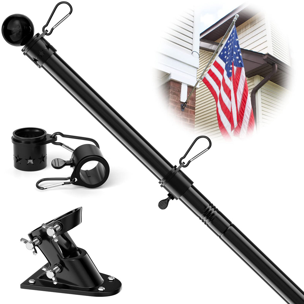 5ft Heavy Duty Black Flag Pole Kit with Holder M1025