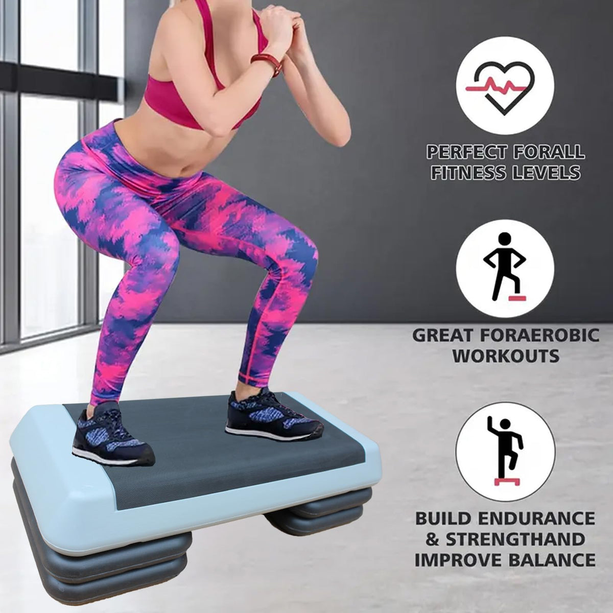 Adjustable Aerobic Exercise Step Platform with 2/4 Stackable Risers J884