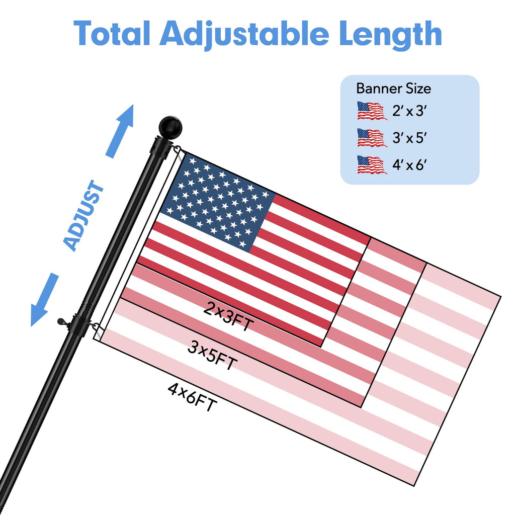 5ft Heavy Duty Black Flag Pole Kit with Holder M1025
