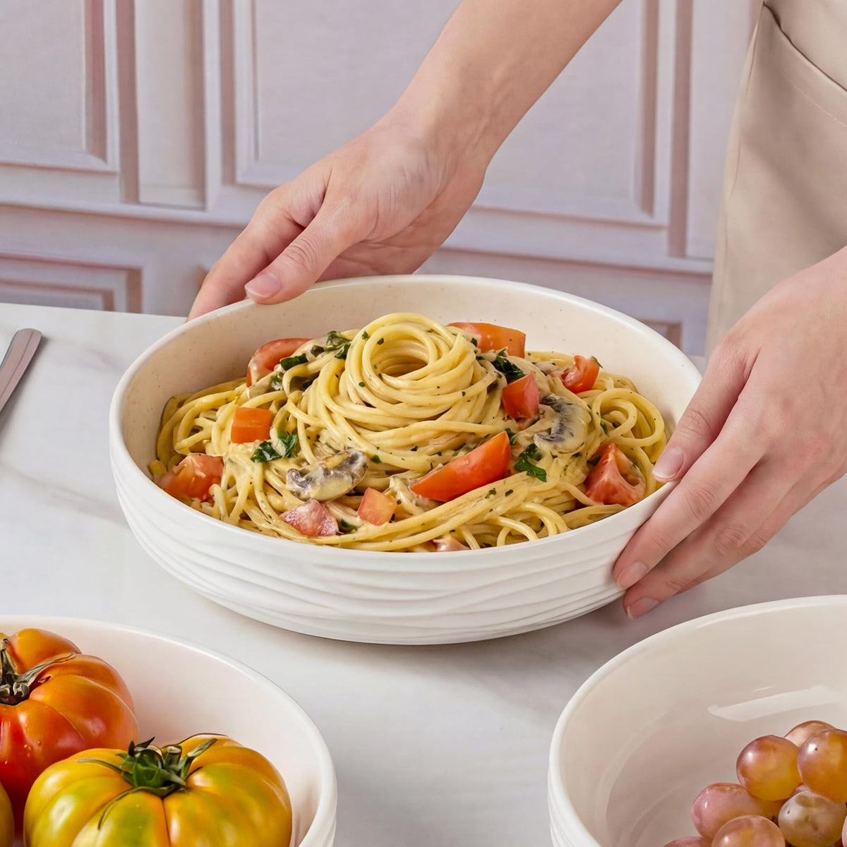 White Pasta Bowls Set of 4 U858