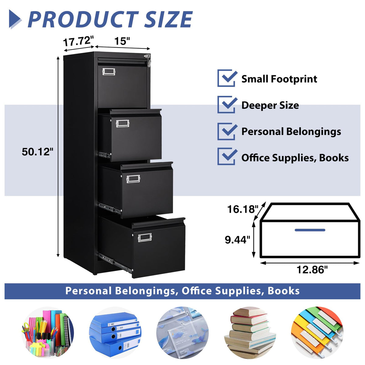 4 Drawer Metal Vertical File Cabinet with Lock D967053