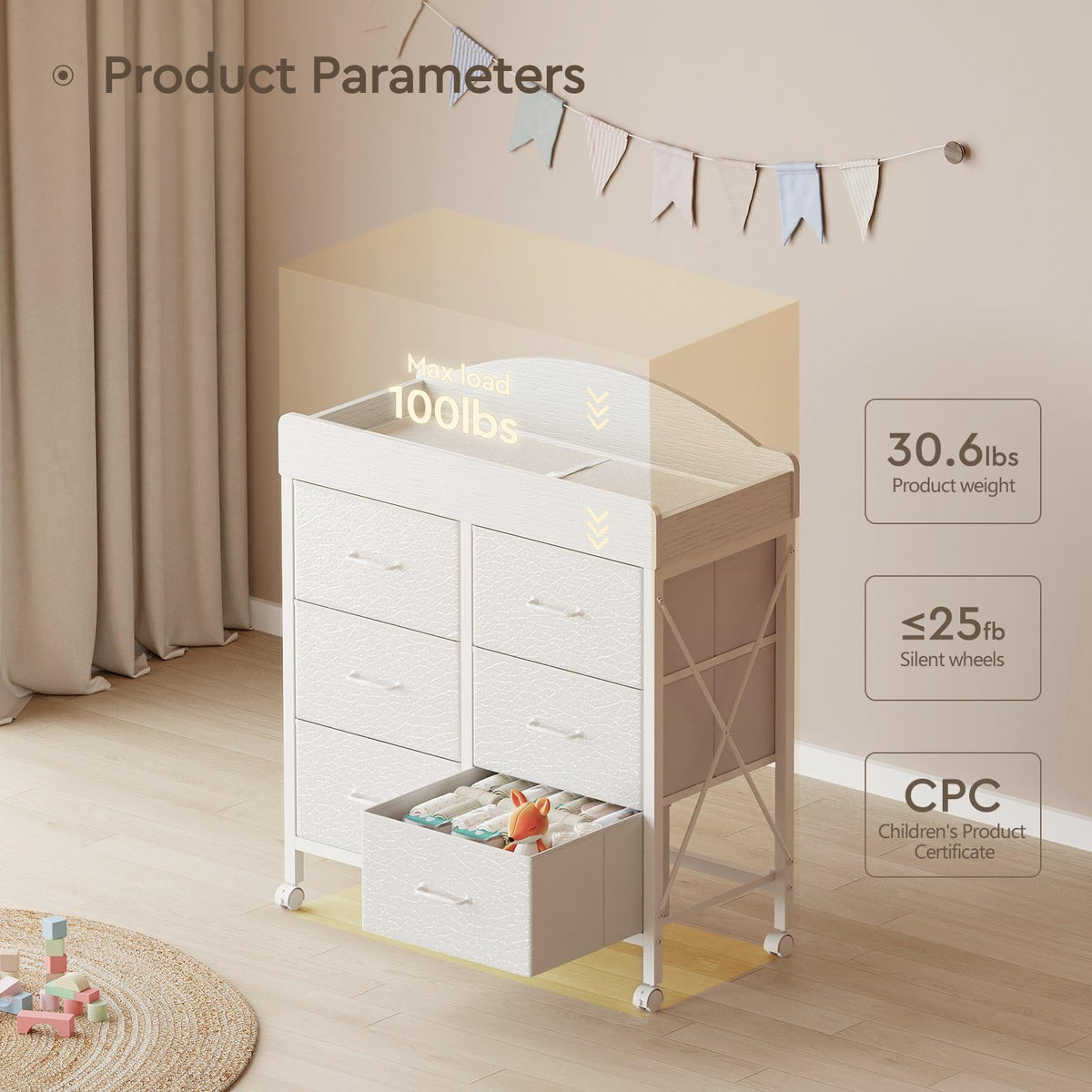 White 6 Drawer Changing Table Dresser H65731