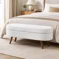 White Oval Storage Ottoman Bench with Rubber Wood Legs F695