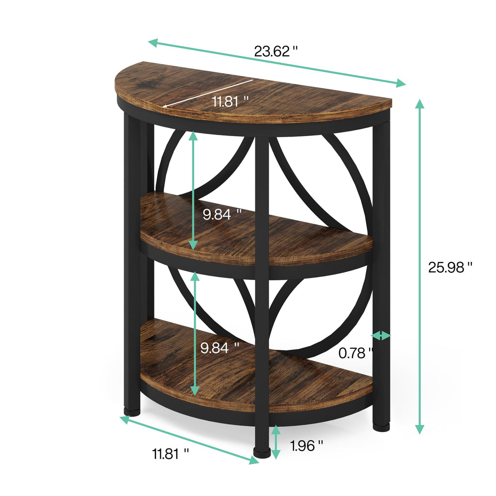 Half Round 3-Tier Narrow Side Table with Metal Frame U2564