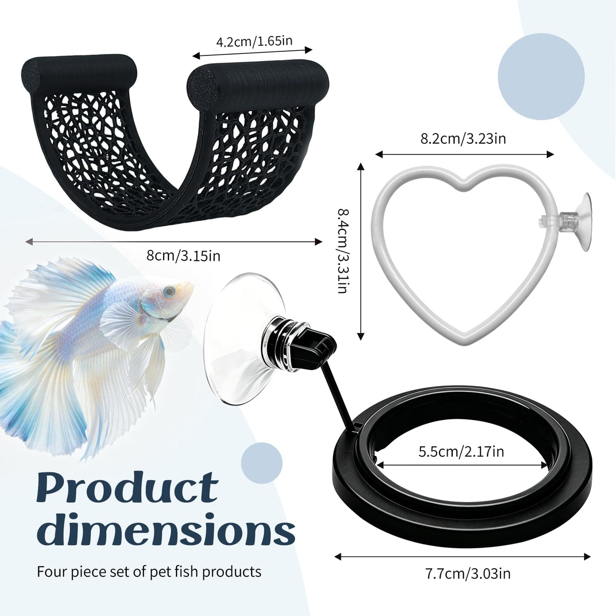 4Pcs Betta Fish Tank Accessories, Hammock, 2 Toys, 1 Feeding Ring U528