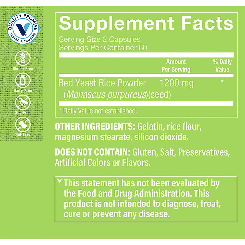 Red Yeast Rice 1200 MG 120 Capsules Q3073