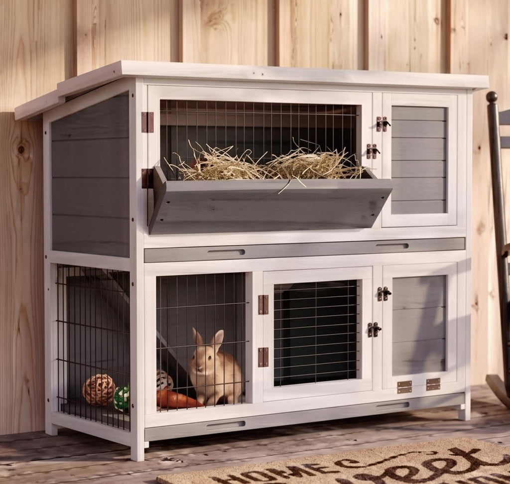 Large 2-Story Rabbit Hutch with Hay Feeder T689