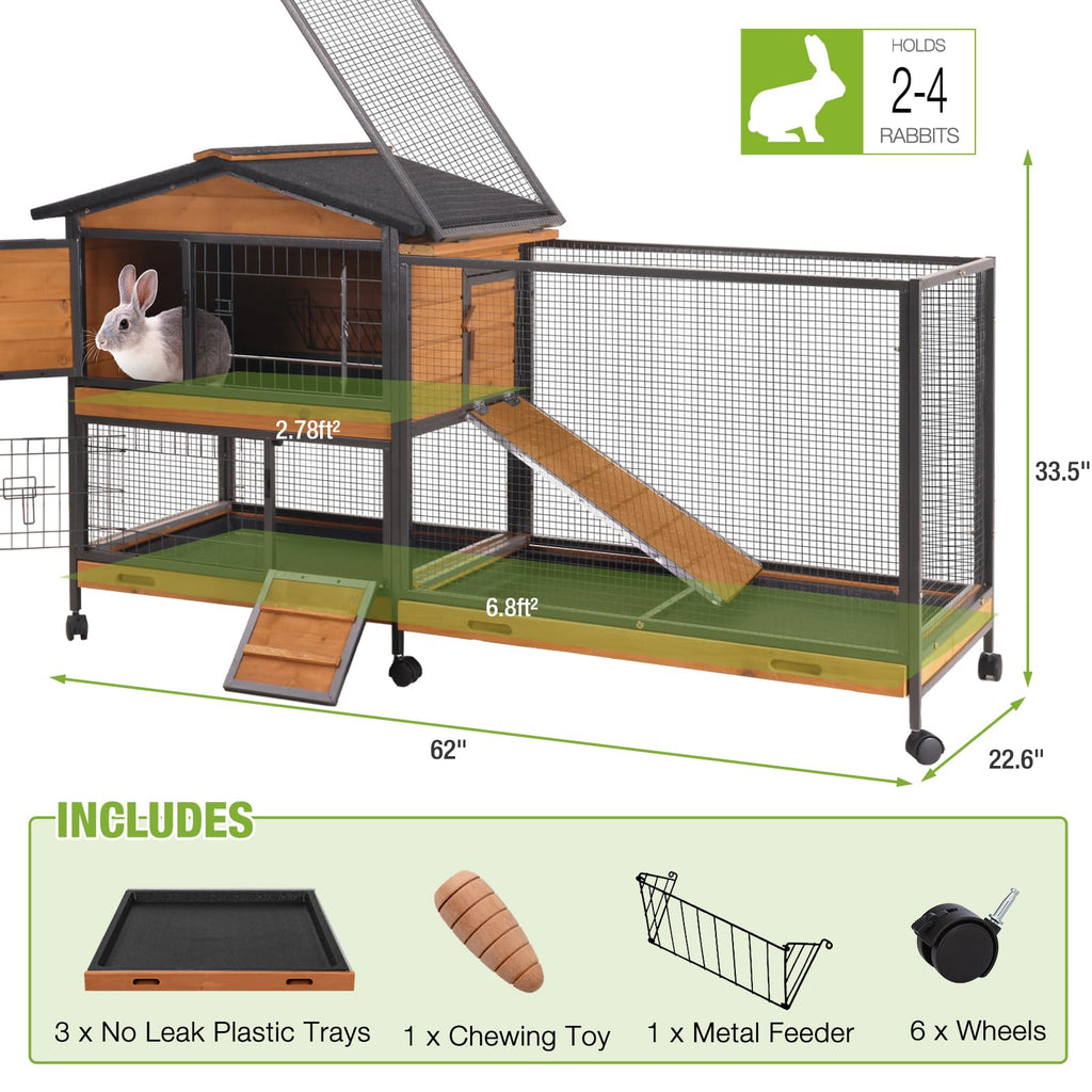 2-Story Rabbit Hutch with Metal Frame and 6 Locking Casters H52117