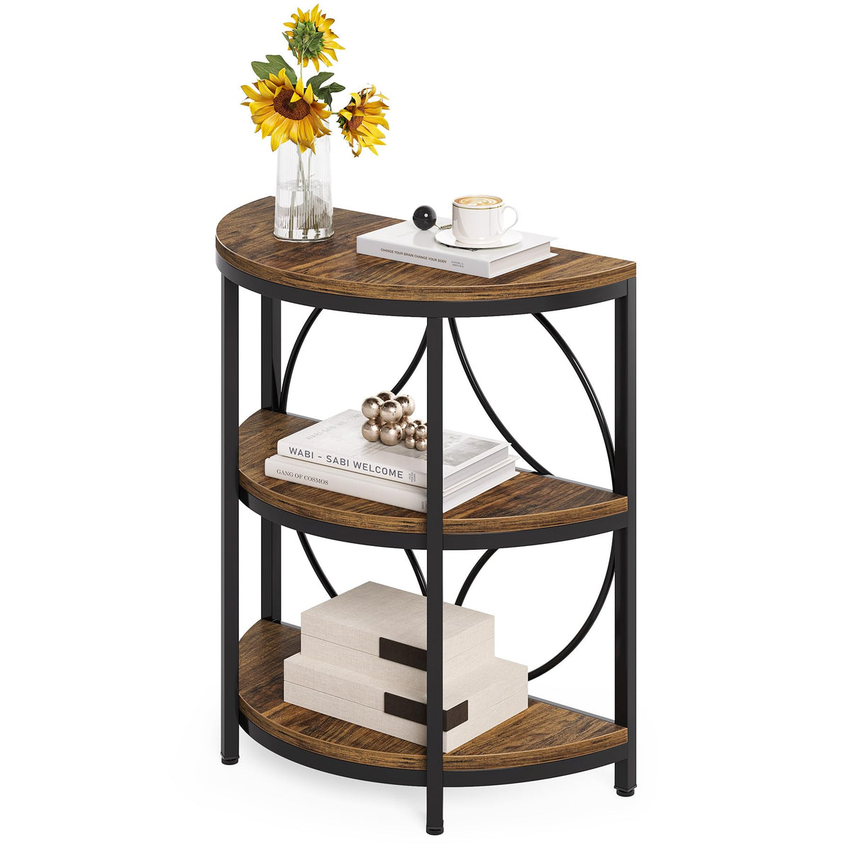 Half Round 3-Tier Narrow Side Table with Metal Frame U2564