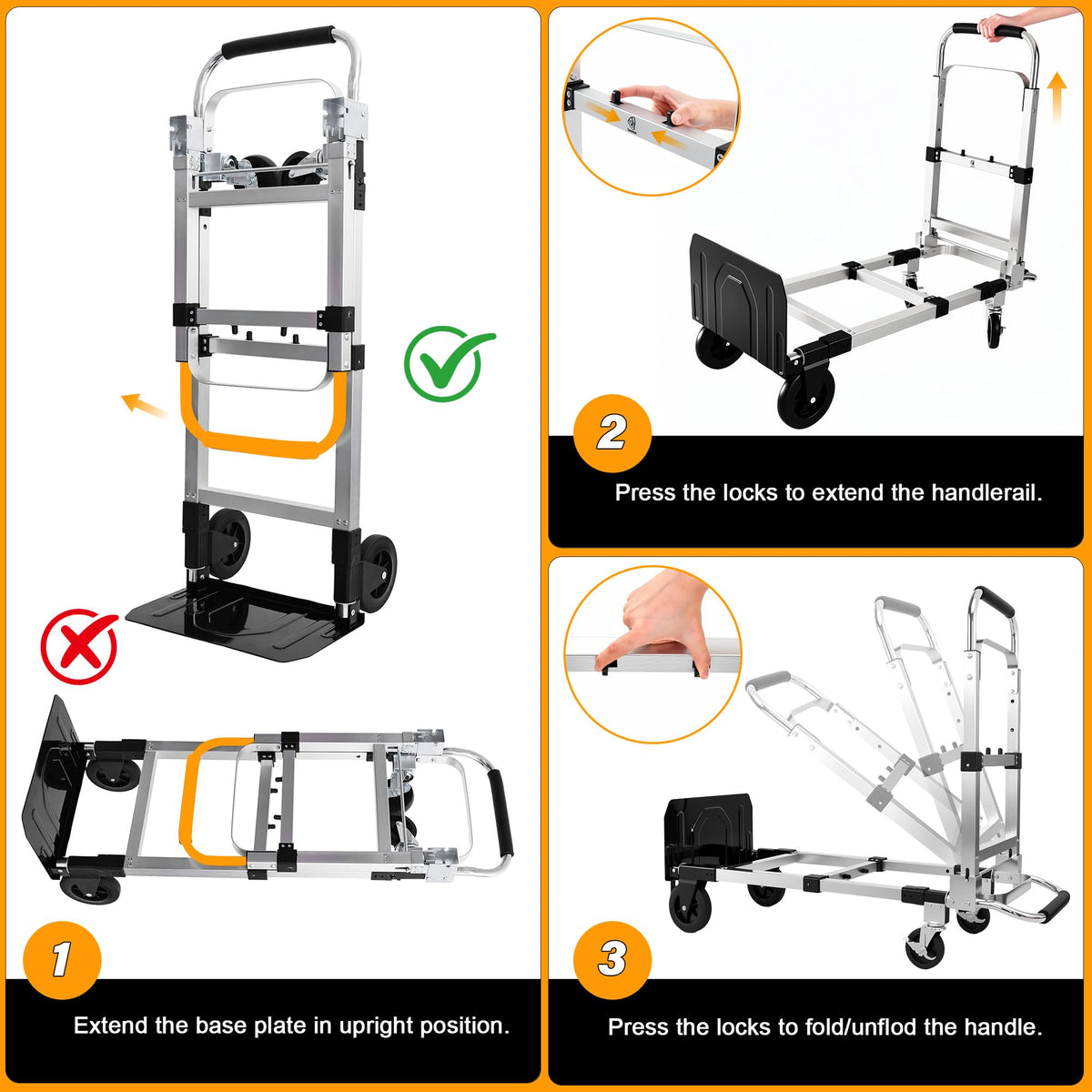 3 in 1 Convertible Folding Hand Truck with 2 Straps Z660