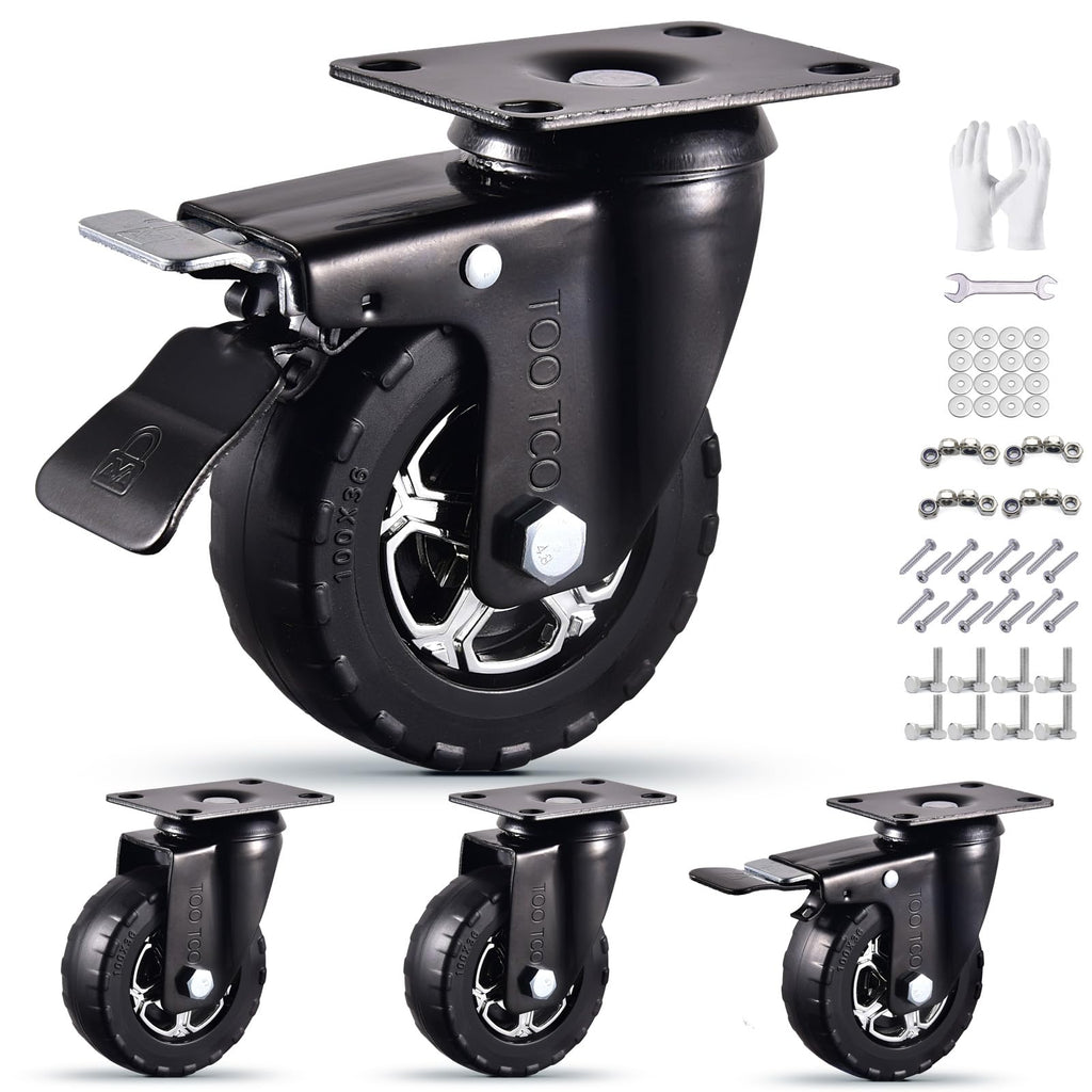 4 Inch Heavy Duty Rubber Caster Wheels Set of 4 with Locking P132347
