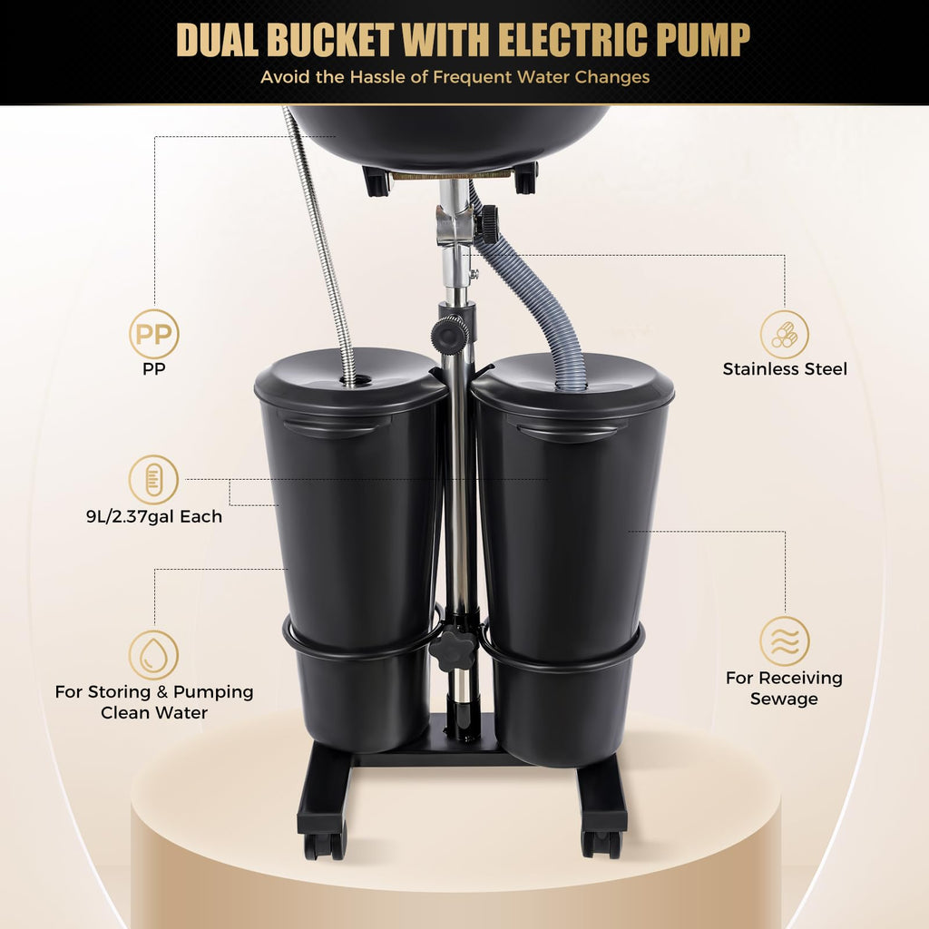 Portable Shampoo Bowl with Electric Pump and 2 Buckets E2585