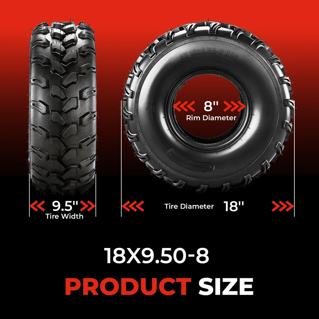 Set of 2 18x9.5-8 6 Ply Tubeless ATV Tires G607802